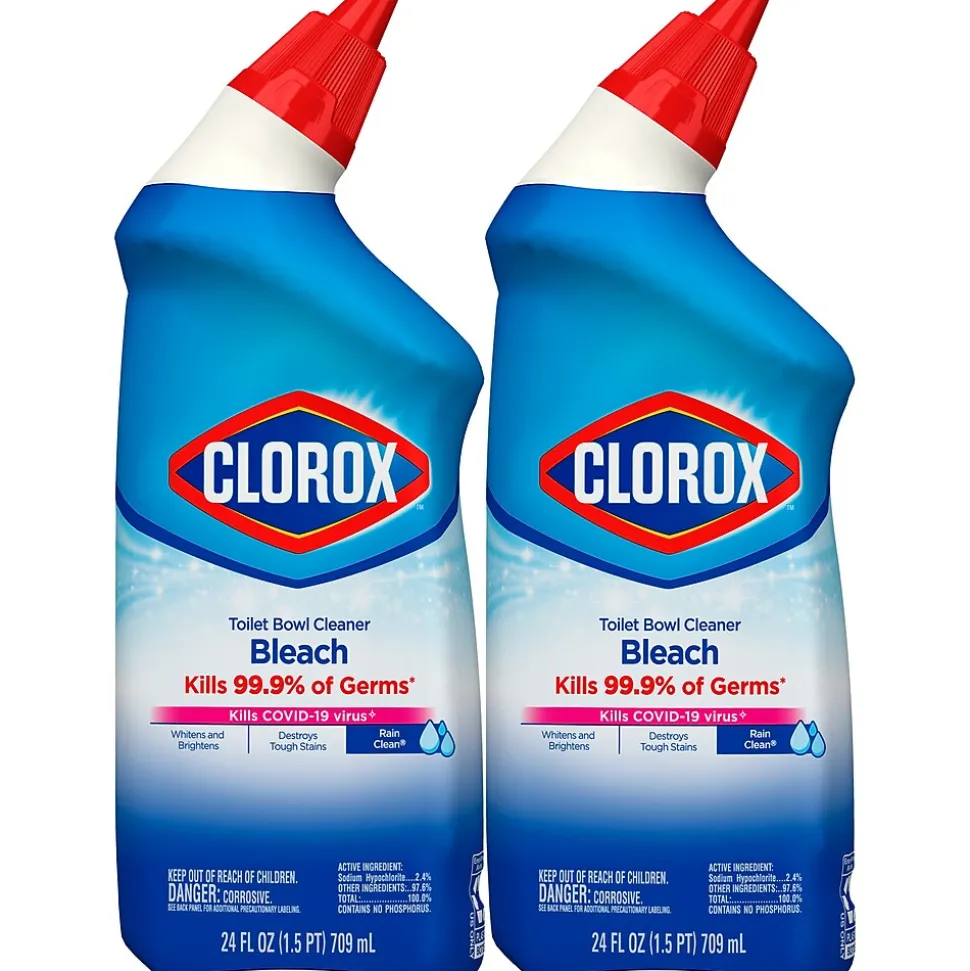 Clorox Disinfecting Toilet Bowl Cleaner with Bleach, Rain Clean Scent, 24 Oz., 2/Pack, 6 Packs/Carton (30924)