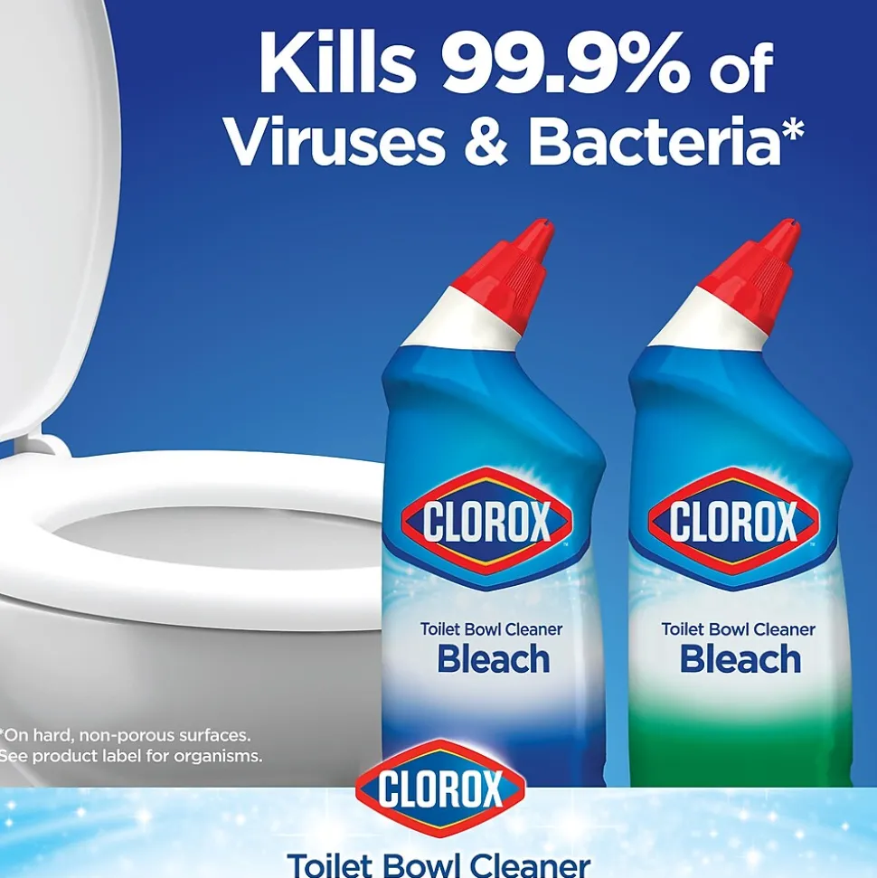 Clorox Disinfecting Toilet Bowl Cleaner with Bleach, Rain Clean Scent, 24 Oz., 2/Pack, 6 Packs/Carton (30924)