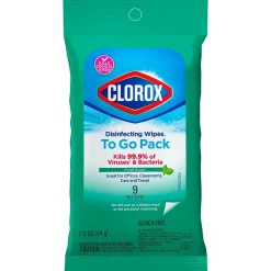Clorox Disinfecting Wipes On The Go, Bleach Free Travel Wipes, Fresh Scent, 9 Count (01665)