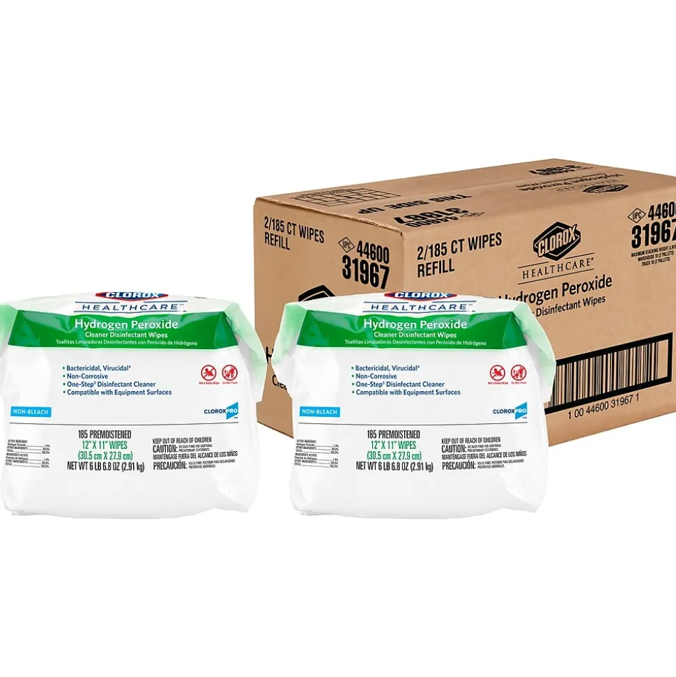 Clorox Healthcare Disinfecting Wipes, 185 Wipes, 2/Carton (30827)
