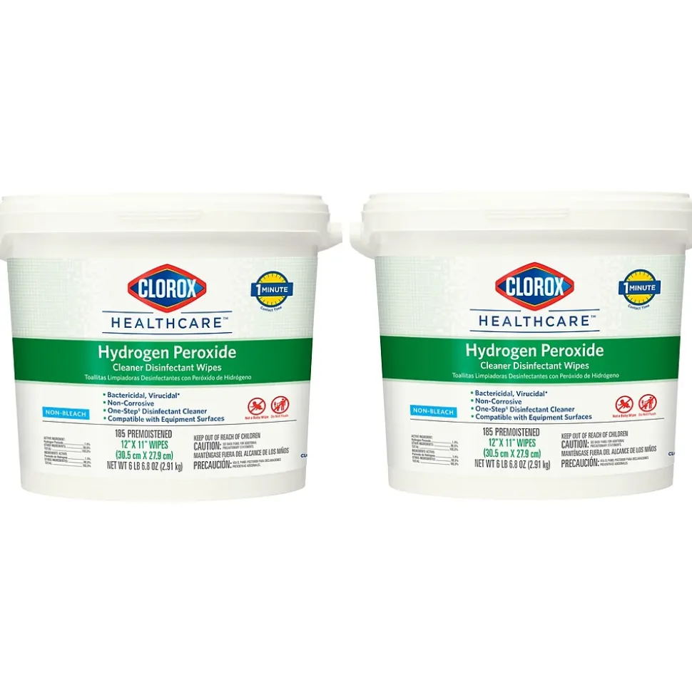 Clorox Healthcare Disinfecting Wipes, 185 Wipes/Bucket, 2/Carton (30826)