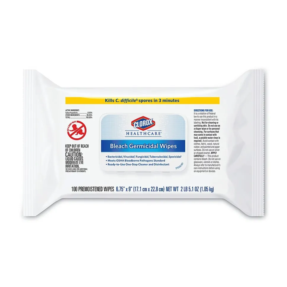 Clorox Healthcare Disinfecting Wipes, 100 Wipes/Flat Pack, 6/Pack