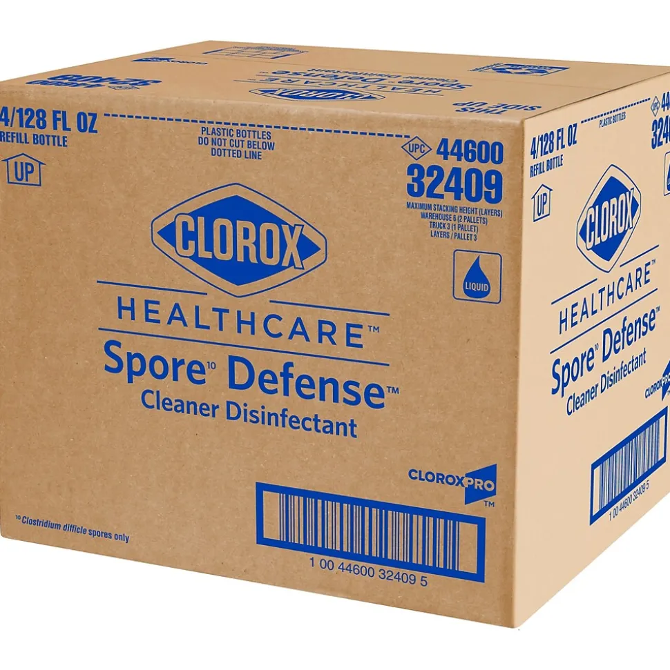 Clorox Healthcare Spore Defense Cleaner Disinfectant, Open System Refill Bottle, 128 Fl Oz, 4/Pack (32409)