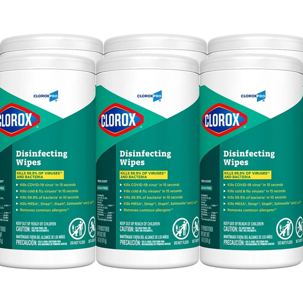 CloroxPro Disinfecting Wipes, Fresh Scent, 75 Wipes/Container, 6/Carton (CLO15949CT)