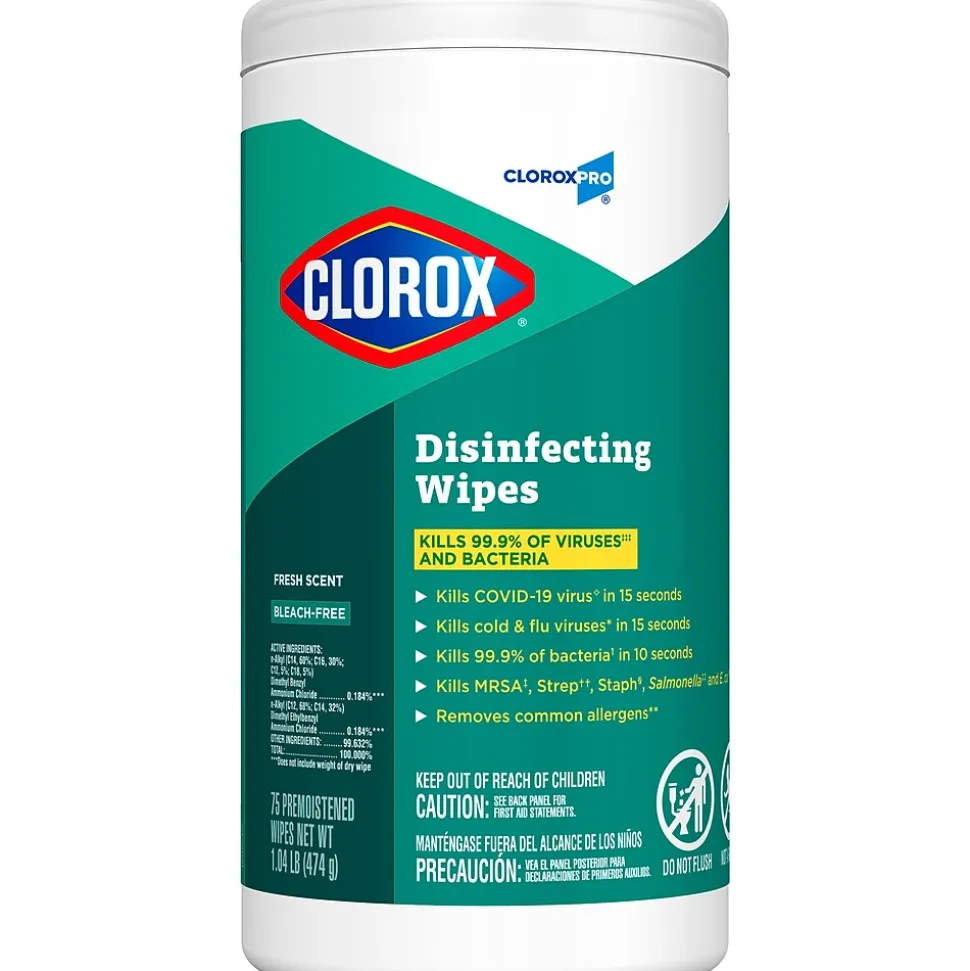 CloroxPro Disinfecting Wipes, Fresh Scent, 75 Wipes/Container, 6/Carton (CLO15949CT)