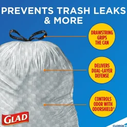 CloroxPro Glad ForceFlex 13 Gallon Tall Kitchen Trash Bag, 23.75" x 24.88", Low Density, .72 mil, Gray, 100/Box (70427)