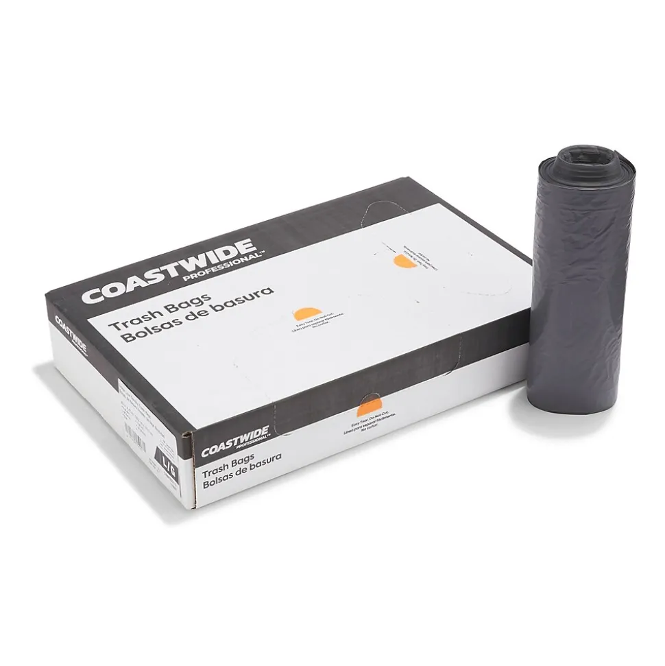 Coastwide Professional™ 50-56 Gallon Trash Bag, 43" x 47", Low Density, 0.95 mil, Gray, 100 Bags/Box (CW50715)