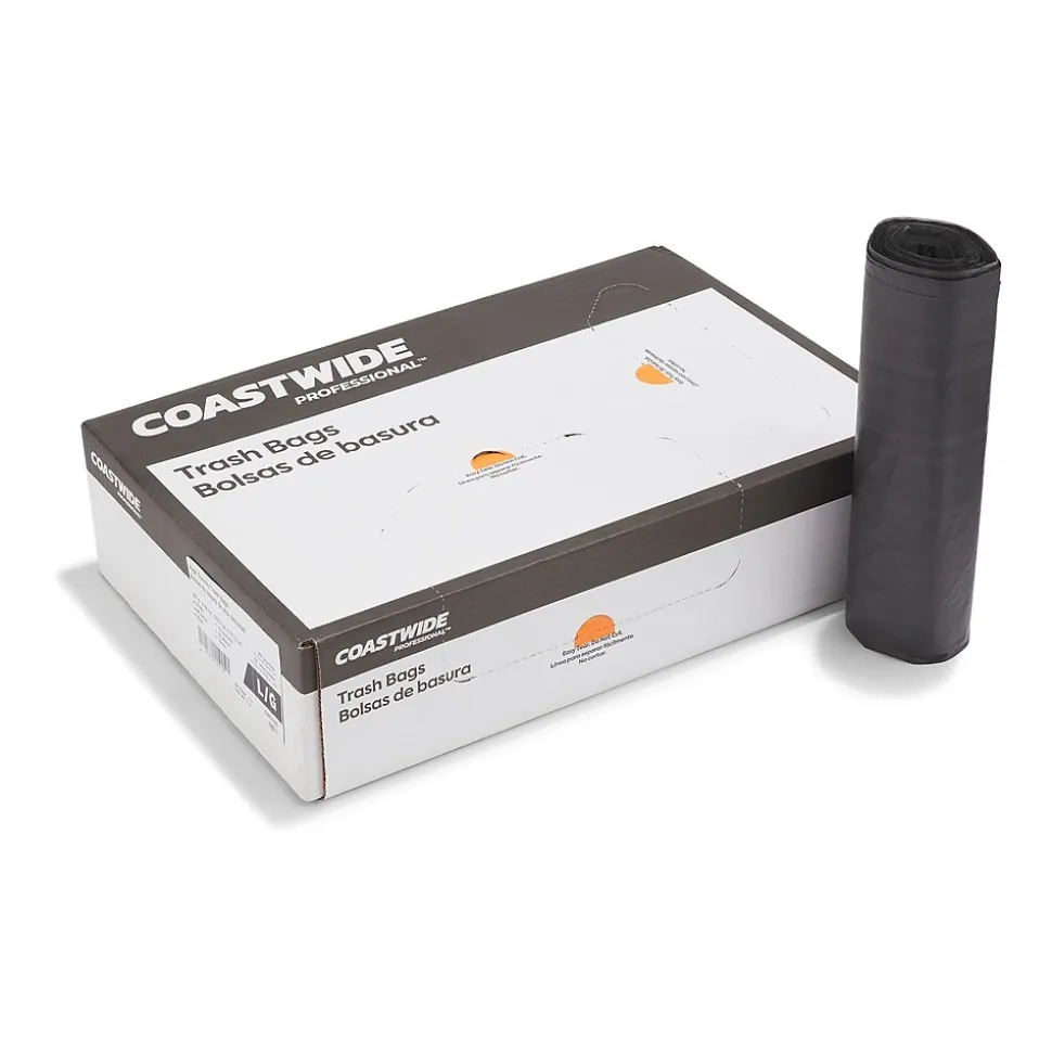 Coastwide Professional™ 50-56 Gallon Trash Bag, 43" x 48", High Density, 16 mic, Black, 200 Bags/Box (CW57392)