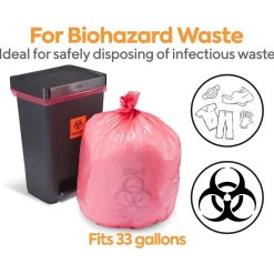 Coastwide Professional™ 30-33 Gallon Biohazard Bags, Low Density, 1.3 Mil, Red, 150 Bags/Box (CW57395)