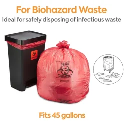 Coastwide Professional™ 40-45 Gallon Biohazard Bags, Low Density, 1.3 Mil, Red, 200 Bags/Box (CW50713)