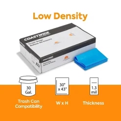 Coastwide Professional™ 30 Gallon Biohazard Bags, Low Density, 1.3 Mil, Blue, 200 Bags/Box (CW57396)