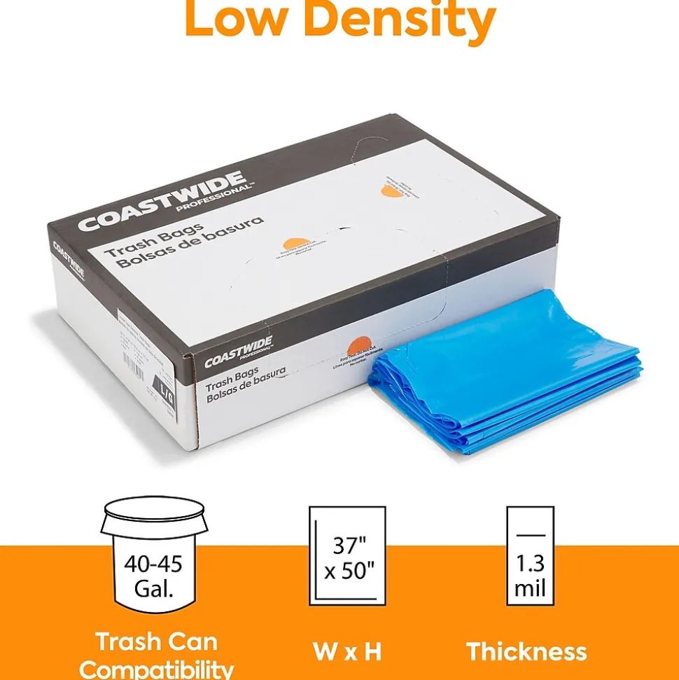 Coastwide Professional™ 40-45 Gallon Biohazard Bag, Low Density, 1.3 mil, Blue, 150 Bags/Box (CW50712)