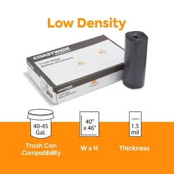 Coastwide Professional™ 40-45 Gallon Trash Bag, 40" x 46", Low Density, 1.5 mil, Black, 100 Bags/Box (CW25532)