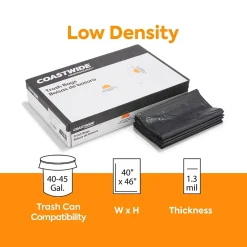 Coastwide Professional™ 40-45 Gallon Trash Bag, 40" x 46", Low Density, 1.3 mil, Black, 100 Bags/Box (CW22340)