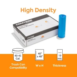 Coastwide Professional™ 40-45 Gallon Recycling Bags, High Density, 19 Mic., Blue, 200 Bags/Box (CW57402)