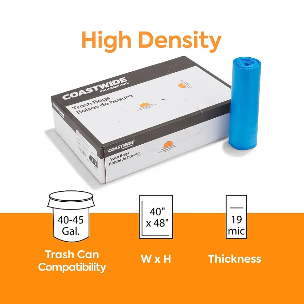 Coastwide Professional™ 40-45 Gallon Recycling Bags, High Density, 19 Mic., Blue, 200 Bags/Box (CW57402)