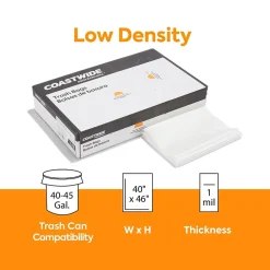 Coastwide Professional™ 40-45 Gallon Trash Bag, 40" x 46", Low Density, 1 mil, Clear, 100 Bags/Box (CW17967)