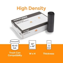 Coastwide Professional™ 40-45 Gallon Trash Bag, 40" x 48", High Density, 22 mic, Black, 150 Bags/Box (CW17713)