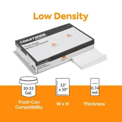 Coastwide Professional™ 30-33 Gallon Trash Bag, 33" x 39", Low Density, 0.74 mil, White, 150 Bags/Box (CW18185)