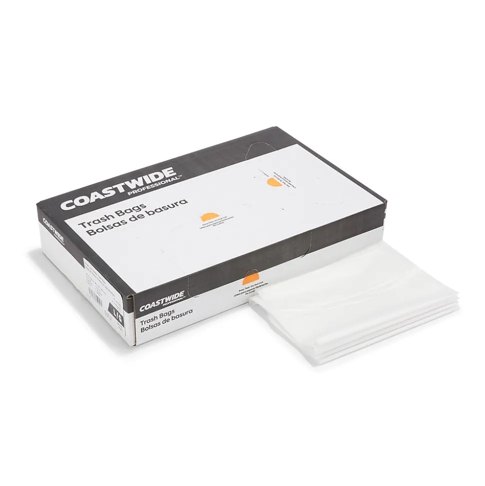 Coastwide Professional™ 55-60 Gallon Trash Bag, 38" x 58", Low Density, 0.74 mil, White, 100 Bags/Box (CW18187)