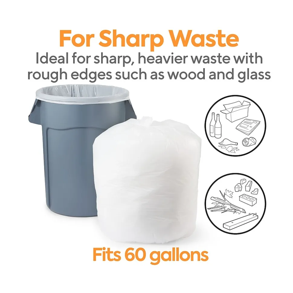 Coastwide Professional™ 55-60 Gallon Trash Bag, 38" x 58", Low Density, 0.74 mil, White, 100 Bags/Box (CW18187)