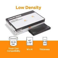 Coastwide Professional™ 50-56 Gallon Trash Bag, 43" x 48", Low Density, 0.95 mil, Black, 100 Bags/Box (CW18194)