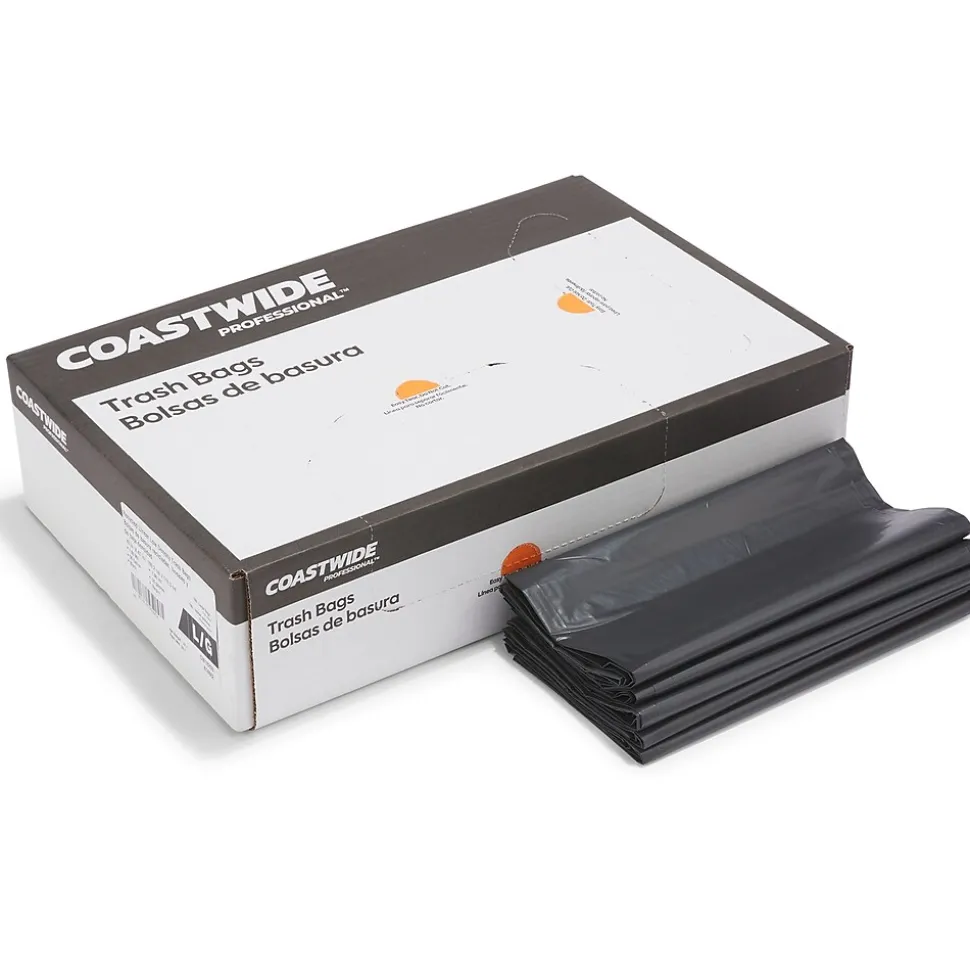 Coastwide Professional™ 50-56 Gallon Trash Bag, 43" x 47", Low Density, 1.8 mil, Black, 100 Bags/Box (CW18209)