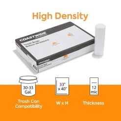 Coastwide Professional™ 30-33 Gallon Trash Bag, 33" x 40", High Density, 12 mic, Natural, 250 Bags/Box (CW18199)