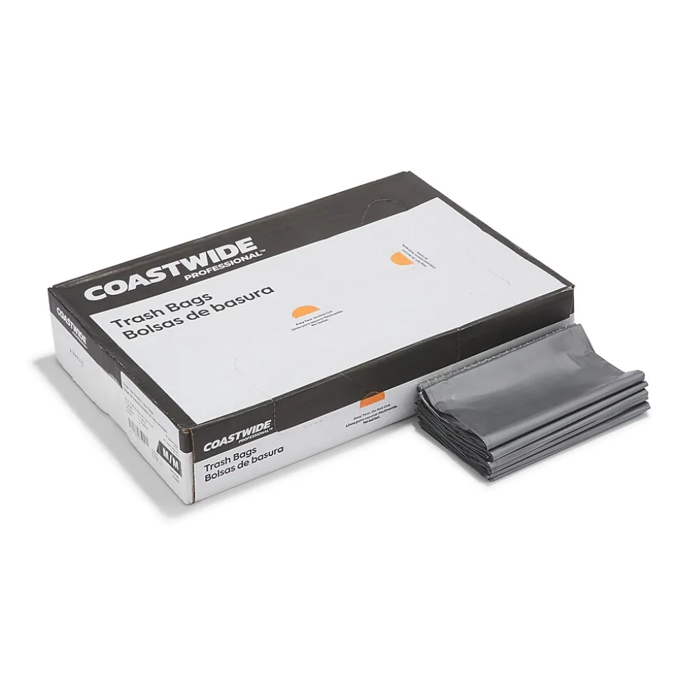Coastwide Professional™ 30-33 Gallon Trash Bag, 33" x 40", Low Density, 1.5 mil, Silver, 100 Bags/Box (CW18186)