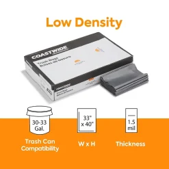 Coastwide Professional™ 30-33 Gallon Trash Bag, 33" x 40", Low Density, 1.5 mil, Silver, 100 Bags/Box (CW18186)