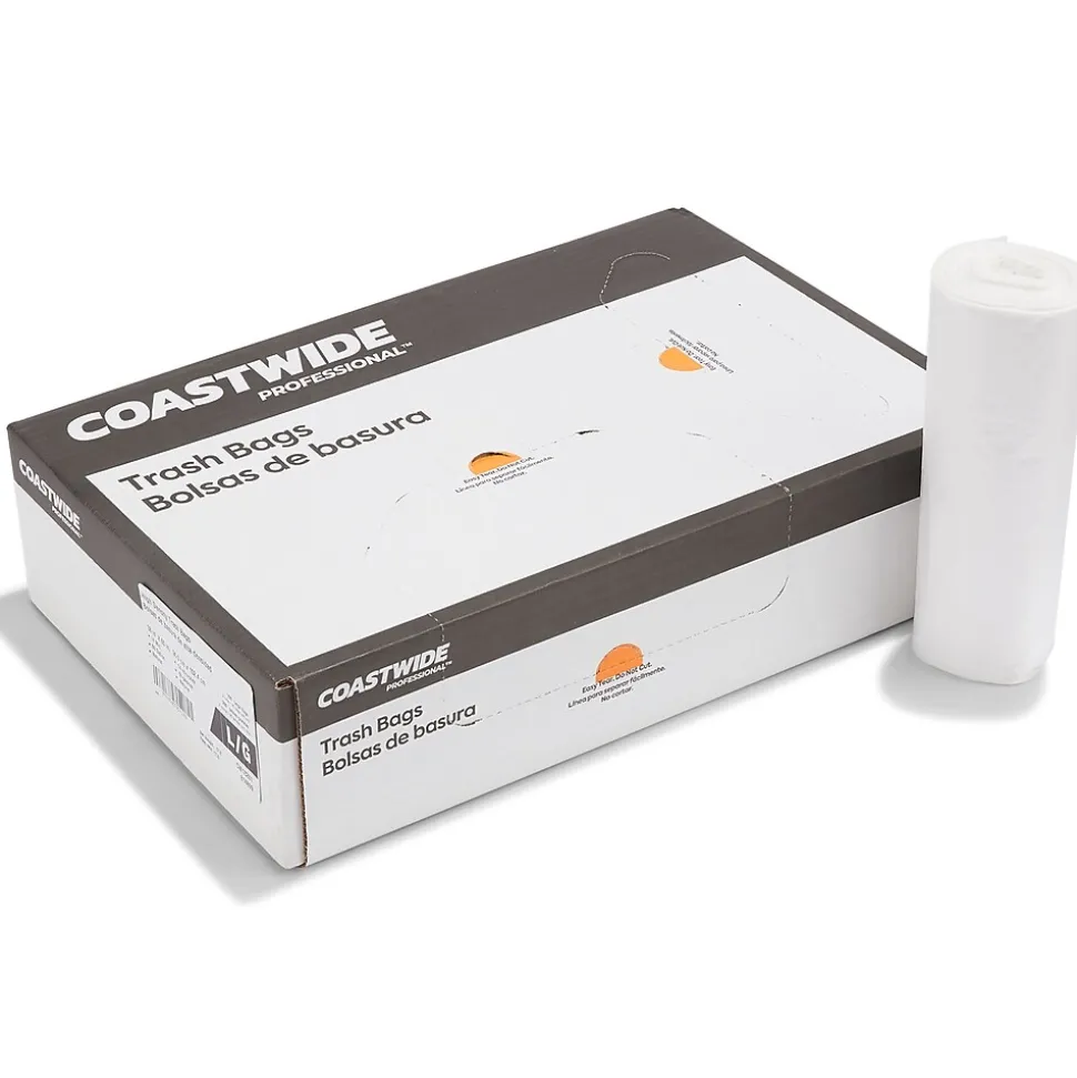 Coastwide Professional™ 55-60 Gallon Trash Bag, 38" x 60", High Density, 14 mic, Natural, 200 Bags/Box (CW18201)
