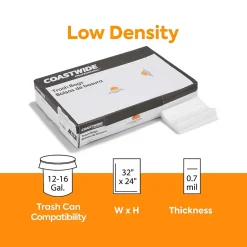 Coastwide Professional™ 12-16 Gallon Trash Bag, 32" x 24", Low Density, 0.7 mil, Clear, 250 Bags/Box (CW18210)