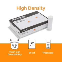 Coastwide Professional™ 20-30 Gallon Trash Bag, 30" x 37", High Density, 10 mic, Natural, 500 Bags/Box (CW18197)