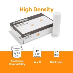 Coastwide Professional™ 50-56 Gallon Trash Bag, 43" x 48", High Density, 22 mic, Natural, 150 Bags/Box (CW19244)