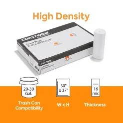 Coastwide Professional™ 20-30 Gallon Trash Bag, 30" x 37", High Density, 16 mic, Natural, 250 Bags/Box (CW19246)