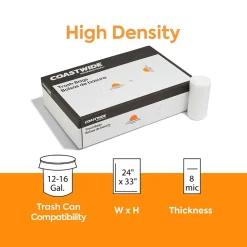Coastwide Professional™ 12-16 Gallon Trash Bag, 24" x 33", High Density, 8 mic, Natural, 1000 Bags/Box (CW19243)