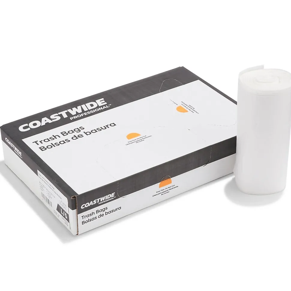 Coastwide Professional™ 55-60 Gallon Trash Bag, 38" x 58", Low Density, 1.3 mil, Clear, 100 Bags/Box (CW25528)