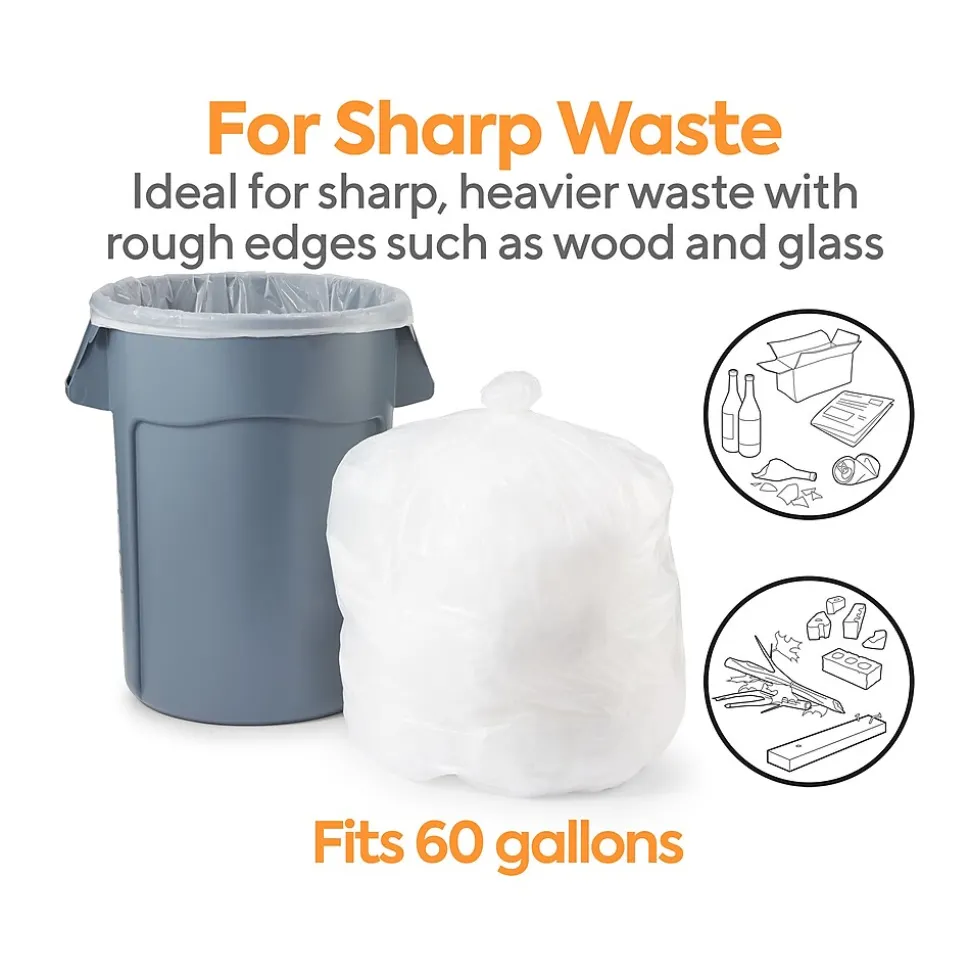 Coastwide Professional™ 55-60 Gallon Trash Bag, 38" x 58", Low Density, 1.3 mil, Clear, 100 Bags/Box (CW25528)