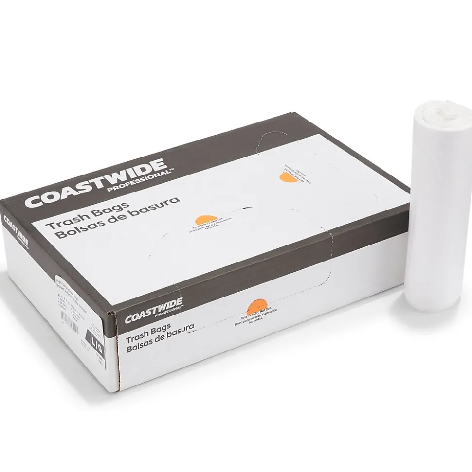 Coastwide Professional™ 55-60 Gallon Trash Bag, 38" x 58", Low Density, 1.5 mil, Clear, 100 Bags/Box (CW57404)