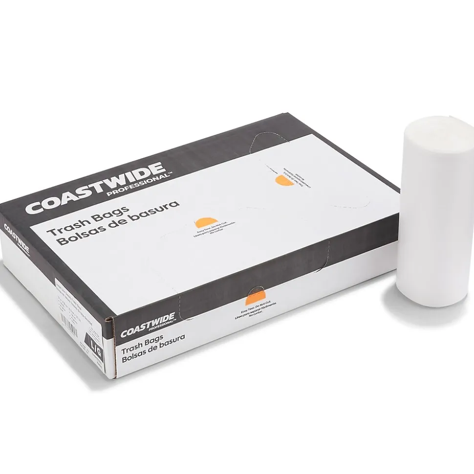 Coastwide Professional™ AccuFit 44 Gallon Trash Bag, 37" x 50", Low Density, 1.3 mil, Clear, 100 Bags/Box (CW25526)