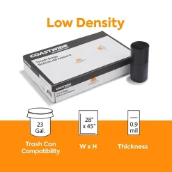 Coastwide Professional™ AccuFit 23 Gallon Trash Bag, 28" x 45", Low Density, 0.9 mil, Black, 200 Bags/Box (CW22932)