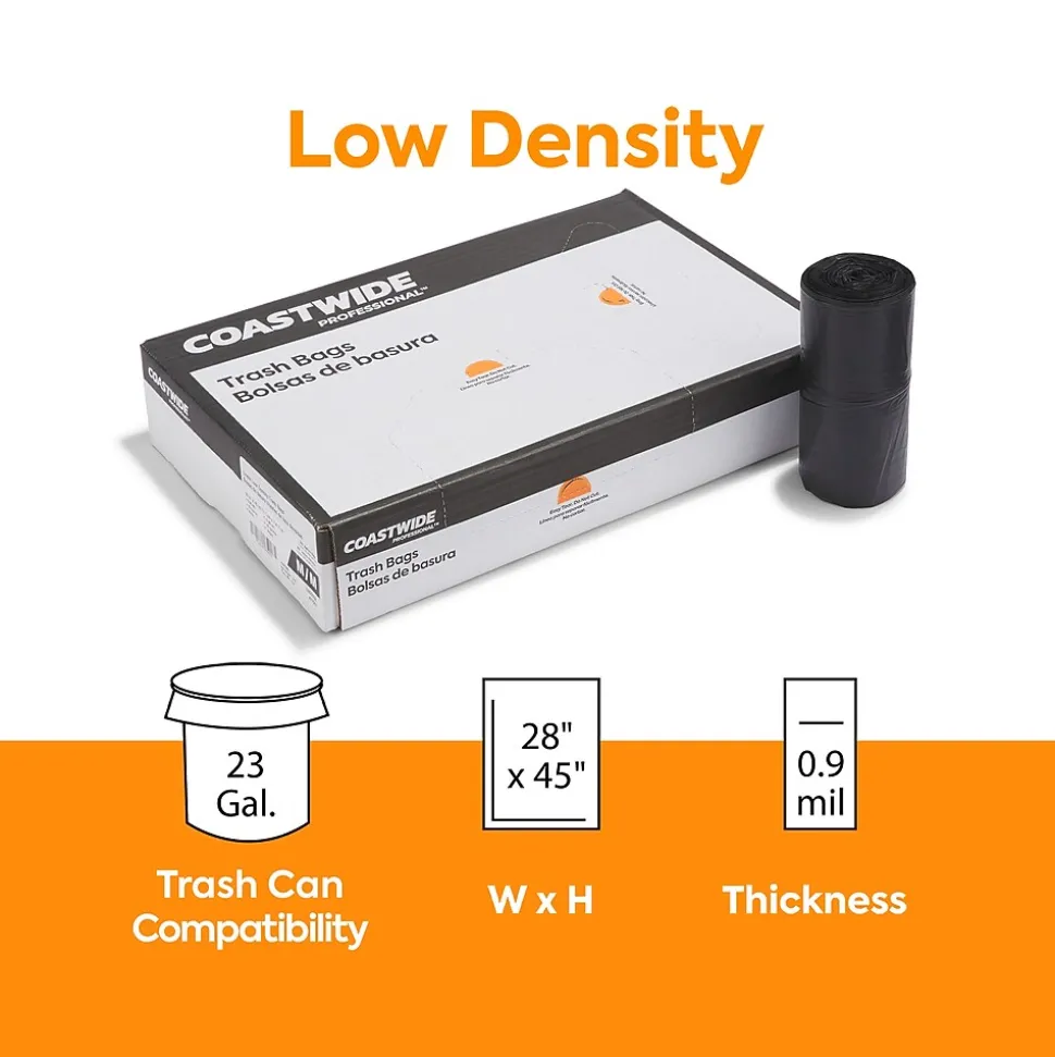 Coastwide Professional™ AccuFit 23 Gallon Trash Bag, 28" x 45", Low Density, 0.9 mil, Black, 200 Bags/Box (CW22932)