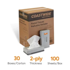 Coastwide Professional™ Facial Tissue, 2-Ply, 100 Sheets/Box, 30 Boxes/Carton (CW57777)