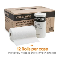Coastwide Professional Jumbo Kitchen Rolls Paper Towel, 2-Ply, White, 250 Sheets/Roll, 12 Rolls/Carton (CW21806)