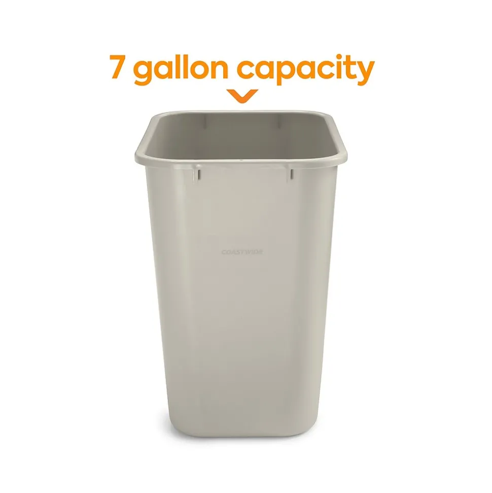 Coastwide Professional™ Plastic Trash Can, 7 Gallon, Beige (CW56430)