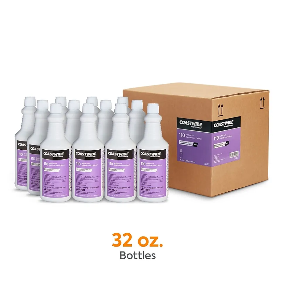 Coastwide Professional Restroom Cleaner Non-Acid Disinfectant Bathroom Cleaner, 32 Oz., 12/Carton (CW110RU32-ACT)