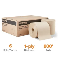 Coastwide Professional™ Recycled Hardwound Paper Towels, 1-ply, 800 ft./Roll, 6 Rolls/Carton (CW21812)