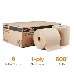 Coastwide Professional™ Recycled Hardwound Paper Towels, 1-Ply, 800 ft./Roll, 6 Rolls/Carton (CW20181)