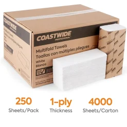Coastwide Professional™ Recycled Multifold Paper Towels, 1-ply, 250 Sheets/Pack, 16 Packs/Carton (CW25384)