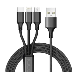 CODi Multi-Charging Braided USB-A Cable with USB-C/Micro USB/Lightning Connectors, Black (A10168)